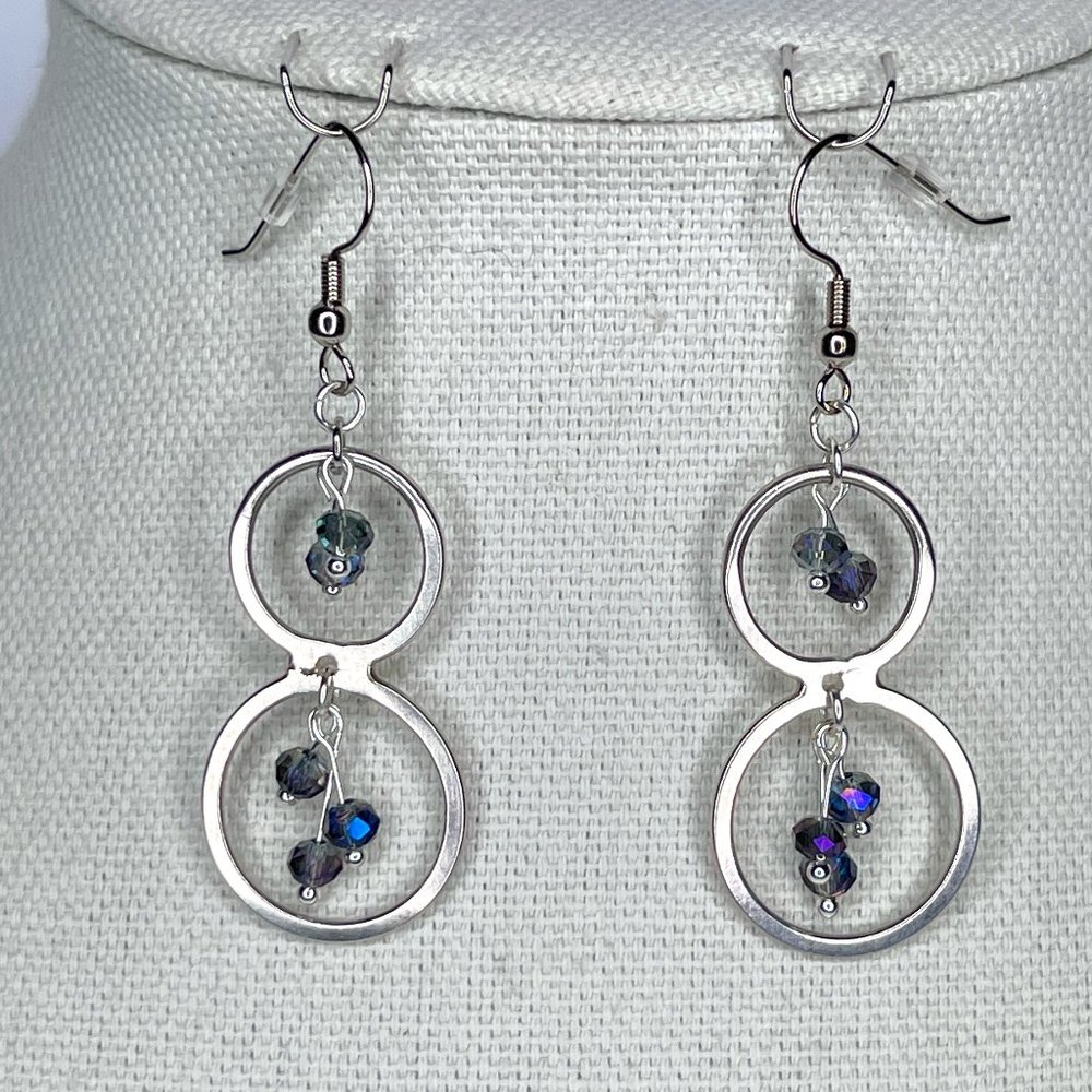 Handmade Silvertone Blue Beaded Figure Eight Drop Earrings